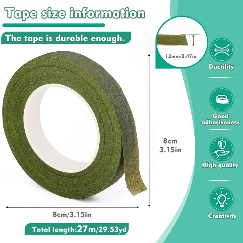 SOCNITC Floral Tape, 1/2inch Flower Tape, Green Flower Tape for Bouquet Stem Wrap Floral Arranging Craft Projects Corsages, Wedding Bouquet - Image 2
